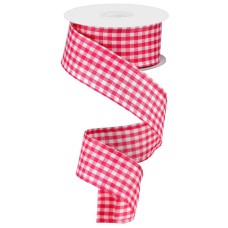 1.5 Inch Pink and White Gingham Check Wired Ribbon, 10 Yards Per Spool (Lot of 1 Spool) SALE ITEM